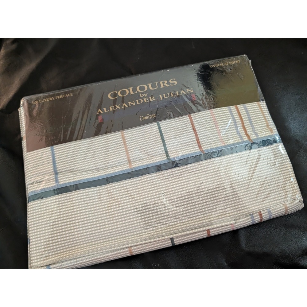 Colours Alexander Julian Dan River Twin Flat Sheet Checkpoint Plaid Vintage NEW